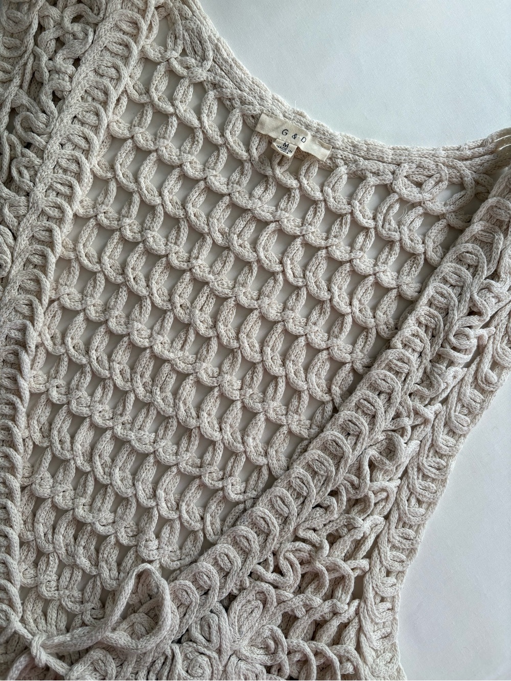 G&D Cream Cotton Floral Crochet Tie-Front Vest Boho Knit Crop Top M